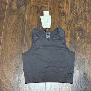 Stylish Charcoal Grey Ribbed Crop Top